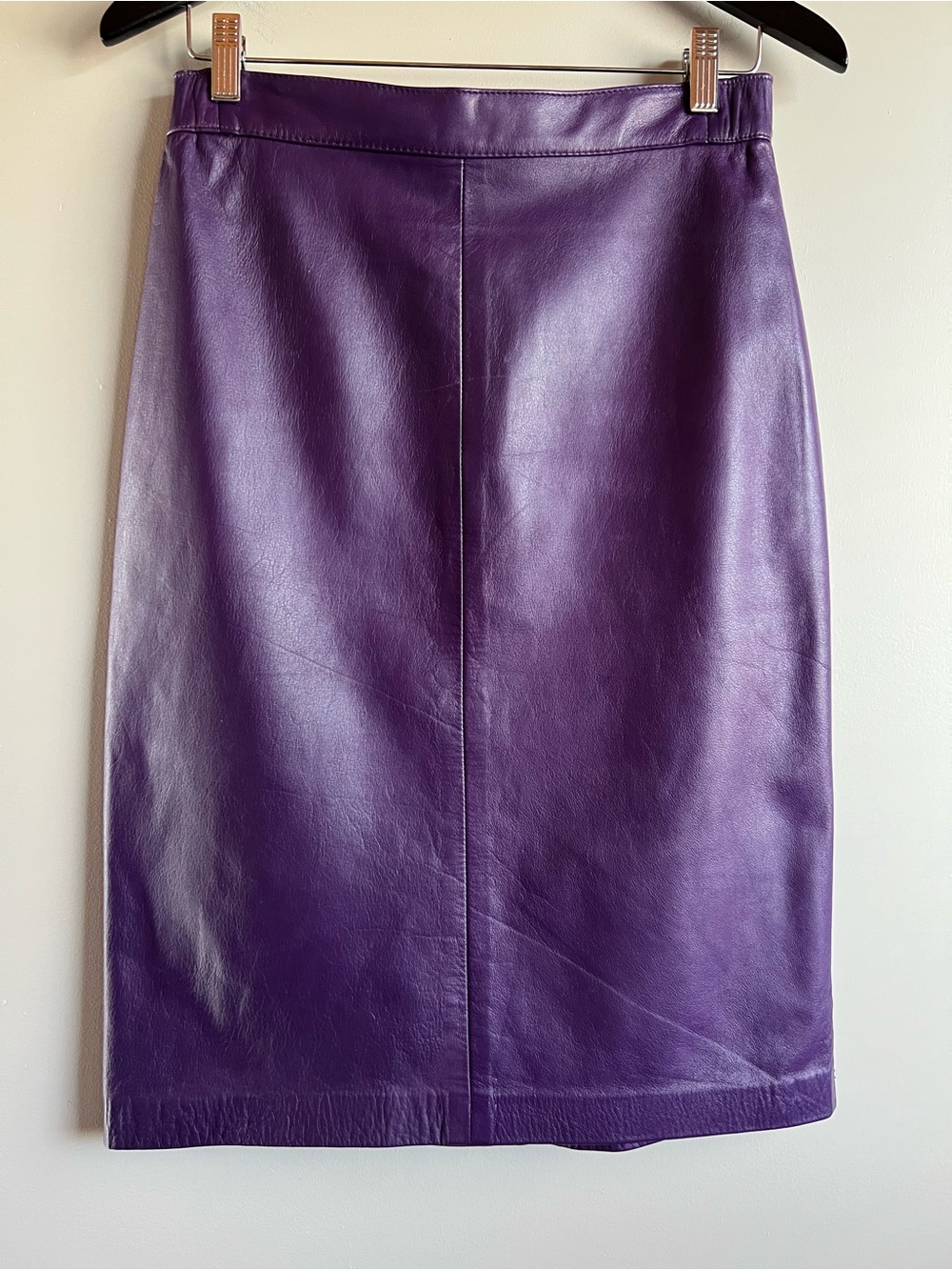 Vintage Pelle Nova Di Riviera Purple Genuine Leather Pencil Skirt Size 8